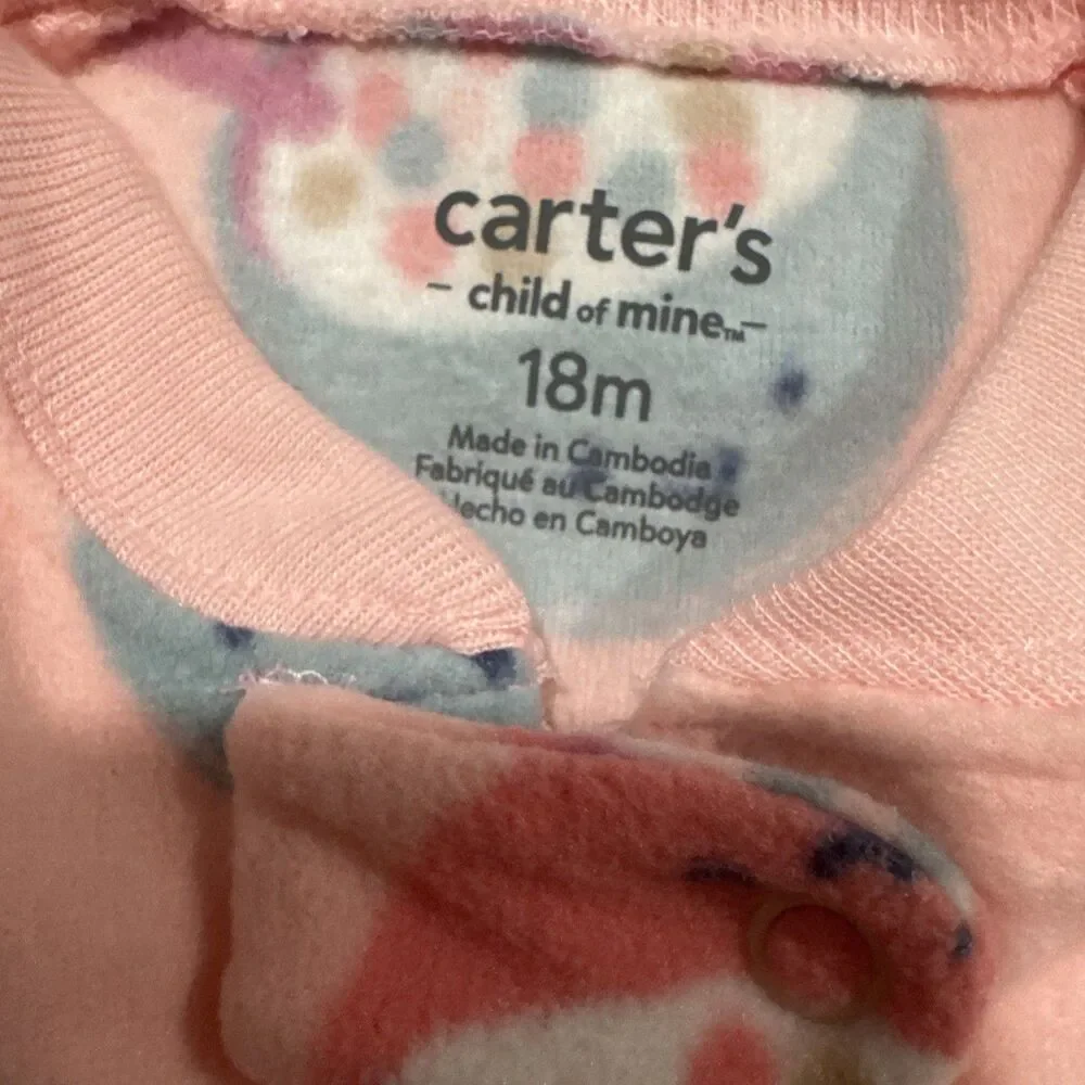 Carters Toddler Girl 1-Piece Cozy Fleece Zip-Up Footie Pajama Pink 18m Break